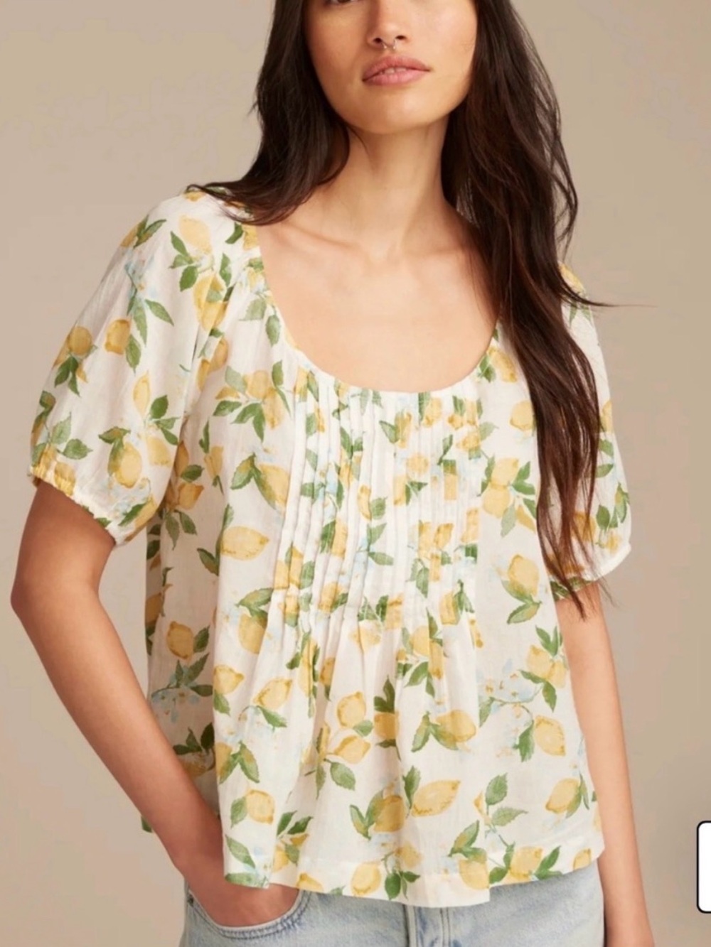 Smudge Studio lucky brand lemon Pleated Short Sleeve Top